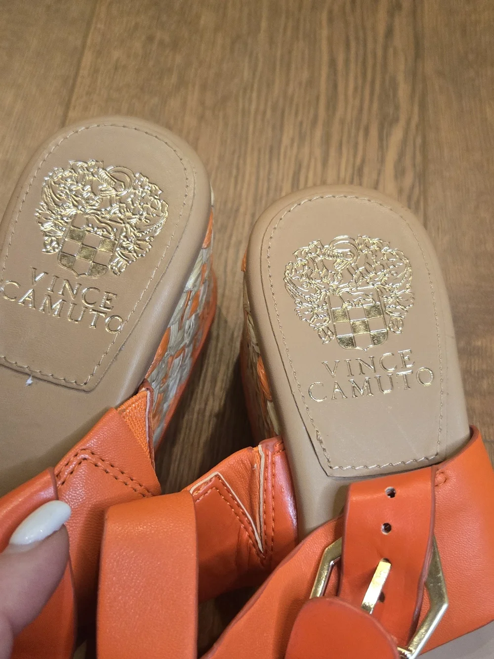 NEW Vince Camuto Orange Leather Platform Wedge Sandals Espadrille Women's 6M